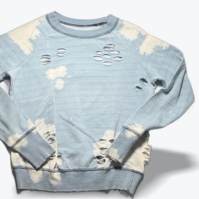 NSF Distressed Sweatshirt Lisse Bleached Blue Cotton Pullover Womens Small