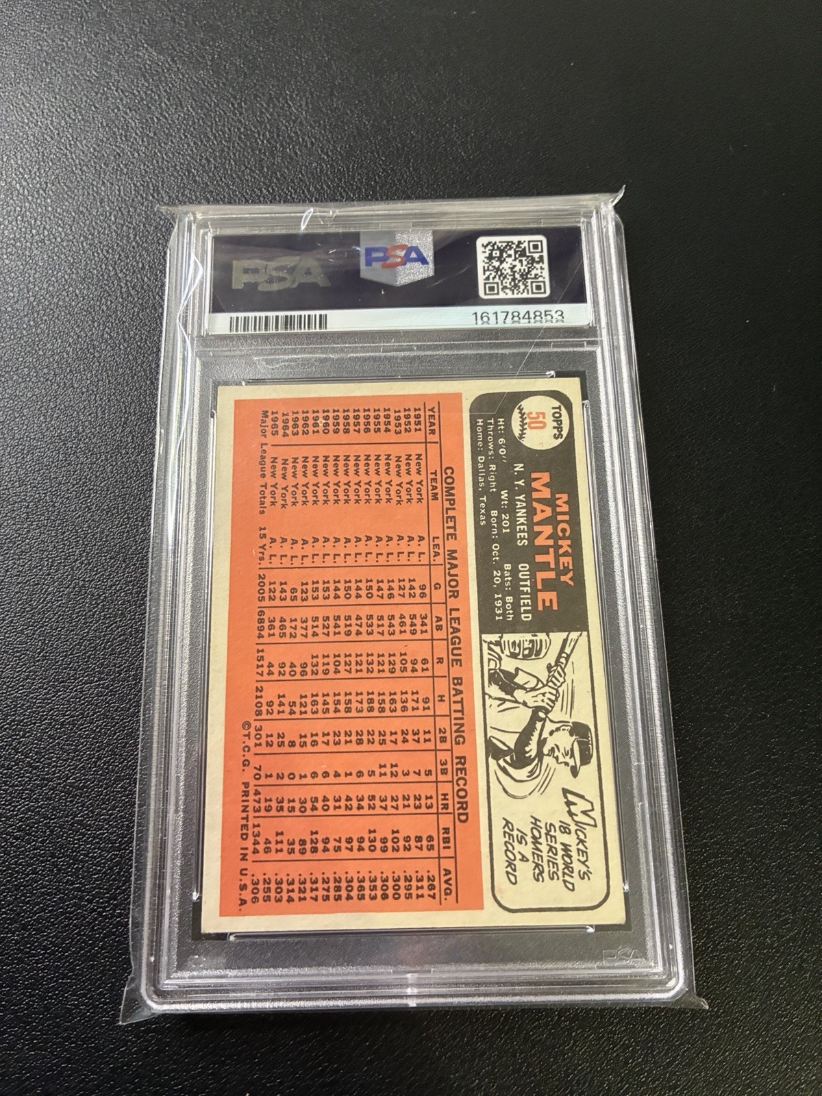 1966 Topps - Mickey Mantle #50 PSA 4 view 2