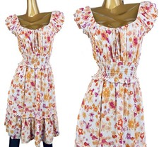 Wild Fable Floral Fit Flare Knee Length Dress Smocked Waist Puff Sleeve M