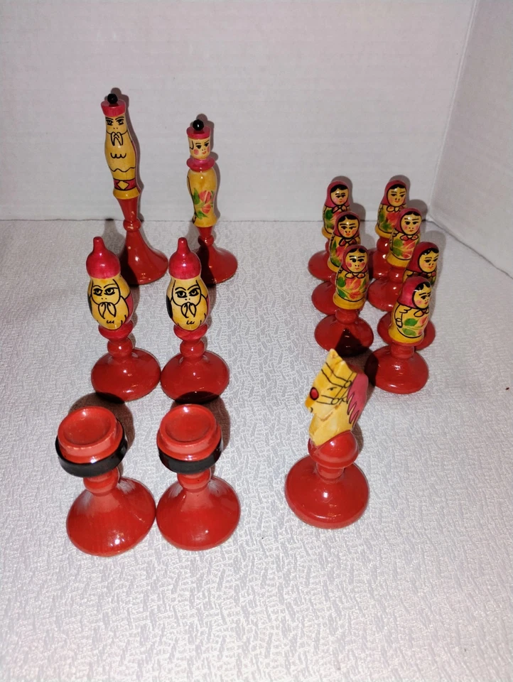 Juego de ajedrez ruso de colección URSS madera pintado a mano Matryoshka Babushka ***Juego parcial Foto 3 de 3