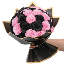 Glitter Roses Bouquet, DIY Black & Pink Halloween Flowers Bouquet, Artificial...
