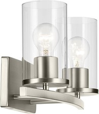Kichler Crosby 2-Light Vanity Light, Brushed Nickel with Clear Seeded Glass