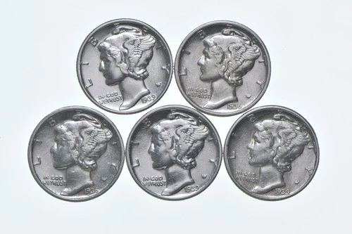 High Grade Lot 1939 1936 1936 1939 1939 Mercury Dime Collection *589