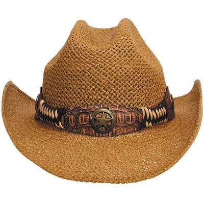 Chapeau De Cowboy Western Georgia Avec Bandeau Beige Brun Chapeau D'Été - Photo 1/2