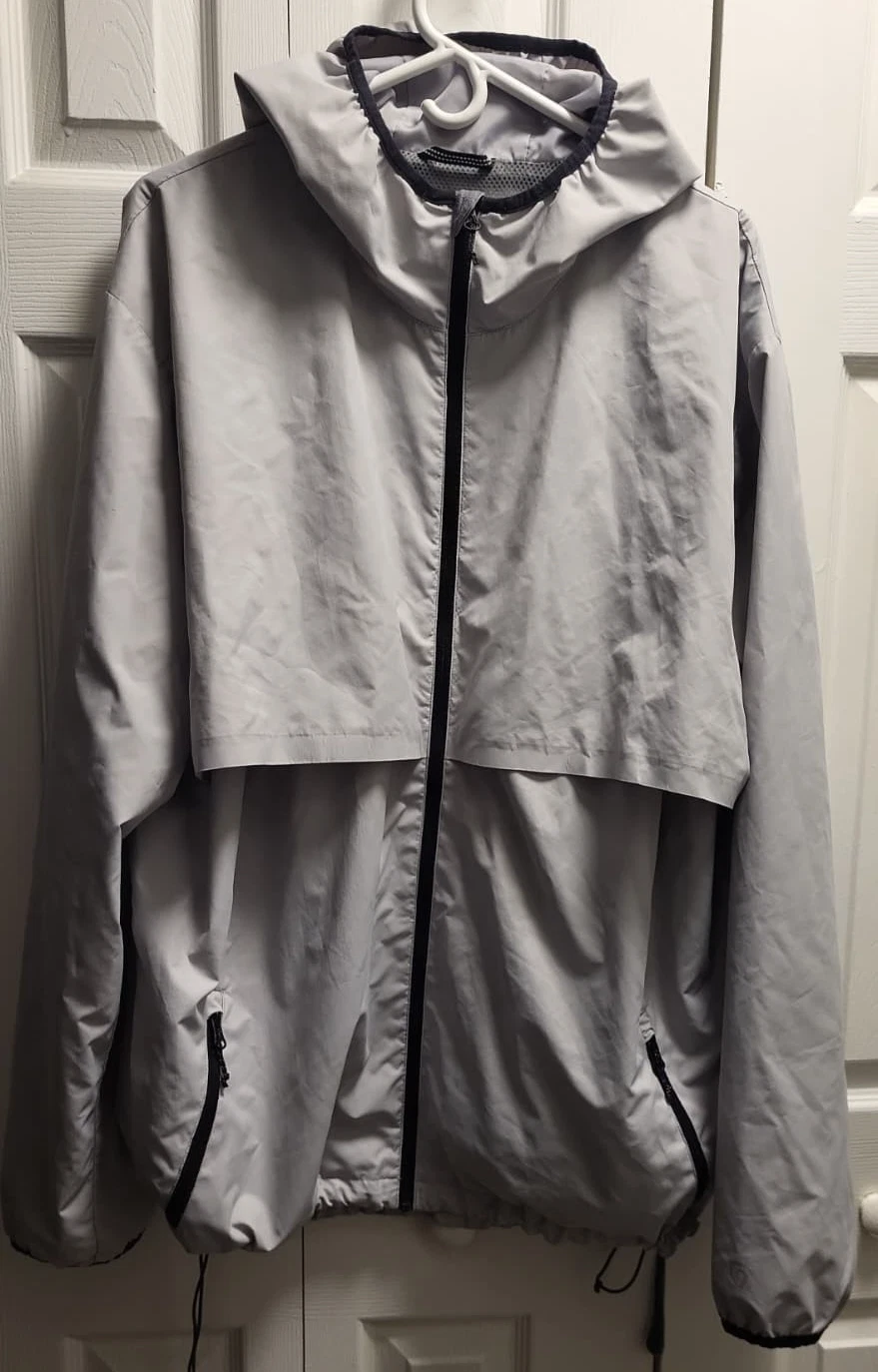 Champion Mens XXL Grey Packable Windbreaker Jacket Hooded Mesh Lined Rain Coat
