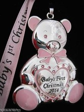 2014 BABY'S 1ST CHRISTMAS ORNAMENT GIRL PINK SWAROVSKI CRYSTALS NIB