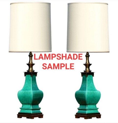 Vintage Stiffel Asian Pagoda Style Emerald Ceramic Brass Table Lamps - Picture 3 of 10