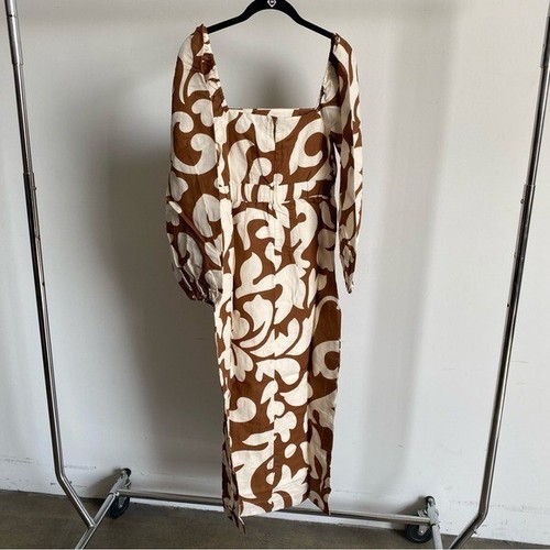 $545 New Rhode Lottie Midi Dress in Free Spirit Brown Sz 4 - 第 6/16 張圖片