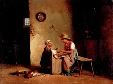 Charming Oil painting gaetano chierici - la pappa mother feeding child canvas