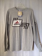 Men's Adidas Medium LS 3-Stripe T shirt Gray Athletic Vintage Made in USA NWT