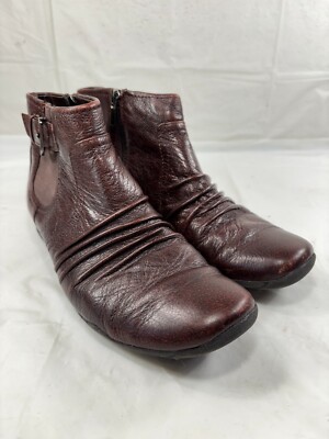 Clarks Cora Rouched Ankle Boots Reddish Brown Color Leather Size 7.5 M