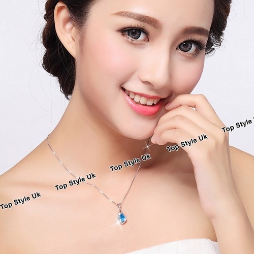 Necklaces for Women Blue Topaz Gemstone Tear 925 Silver Birthday Gifts Xmas B2 - Picture 8 of 12