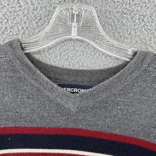 90s Vtg Abercrombie Fitch XL Sweater Gray VNeck Stripe Athletic Fit A92 - Picture 4 of 14