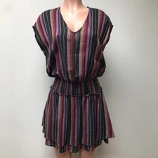 Rails Womens Lucca Mini Dress Multicolored Brava Stripe Layered Cap Sleeve S New