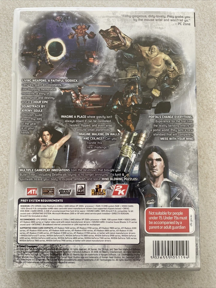 PREY PC DVD-ROM RARO DVDROM 2006 JUEGO DE COMPUTADORA HUMANHEAD STUDIOS MONSTRUO Foto 2 de 3