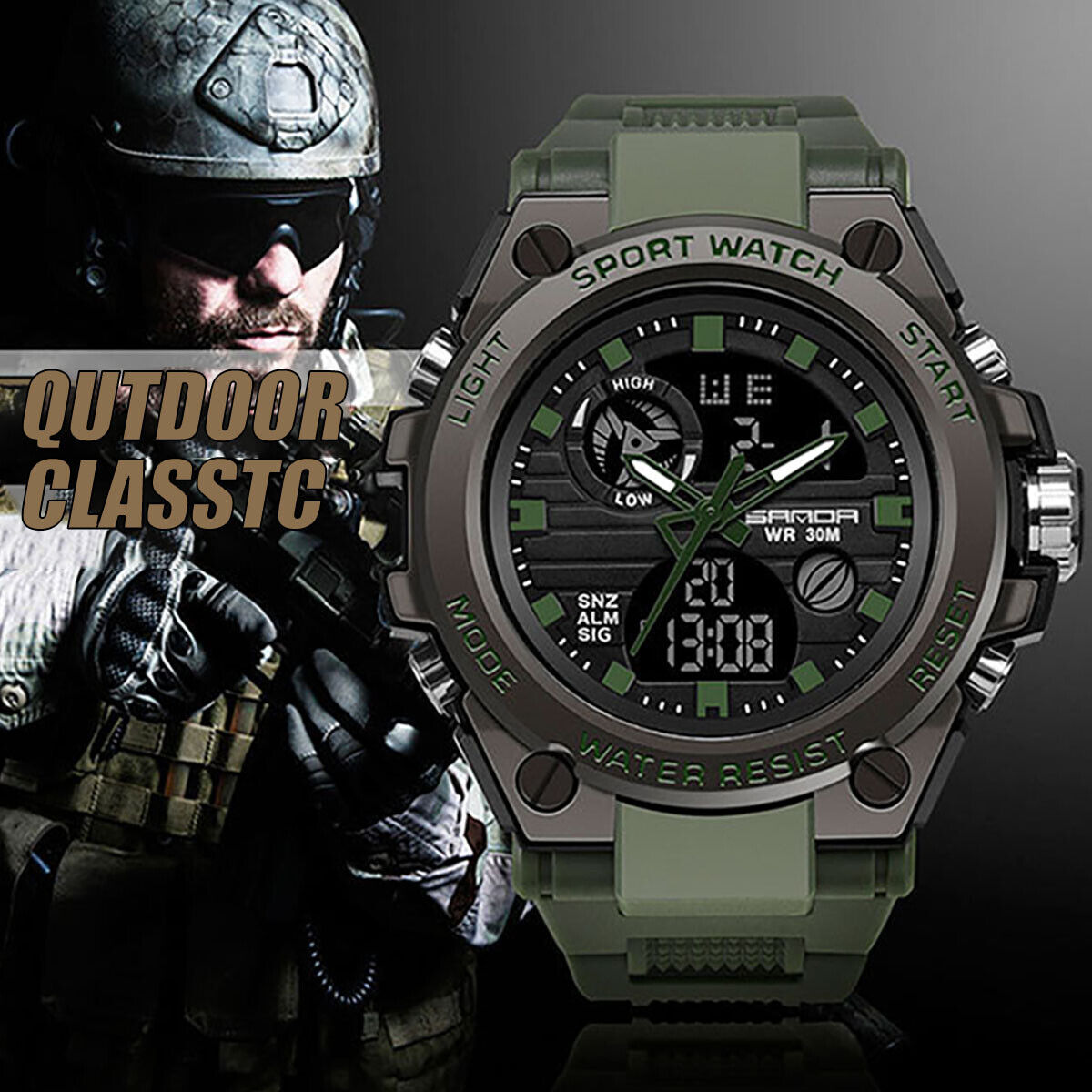 Digital Sports Watch Water Resistant Outdoor Electronic Ultra Thin Waterproof LED Military Back Light Black Men's Wristwatch 1206