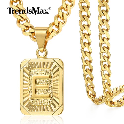 Initial Letter PENDANT Necklace 18/22" Yellow Gold Plated Curb Chain for Men Boy - Picture 17 of 38