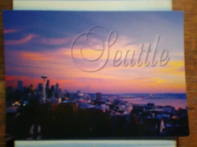 POST CARD TWILIGHT AERIAL VIEW SEATTLE WASHINGTON  (KING  COUNTY )