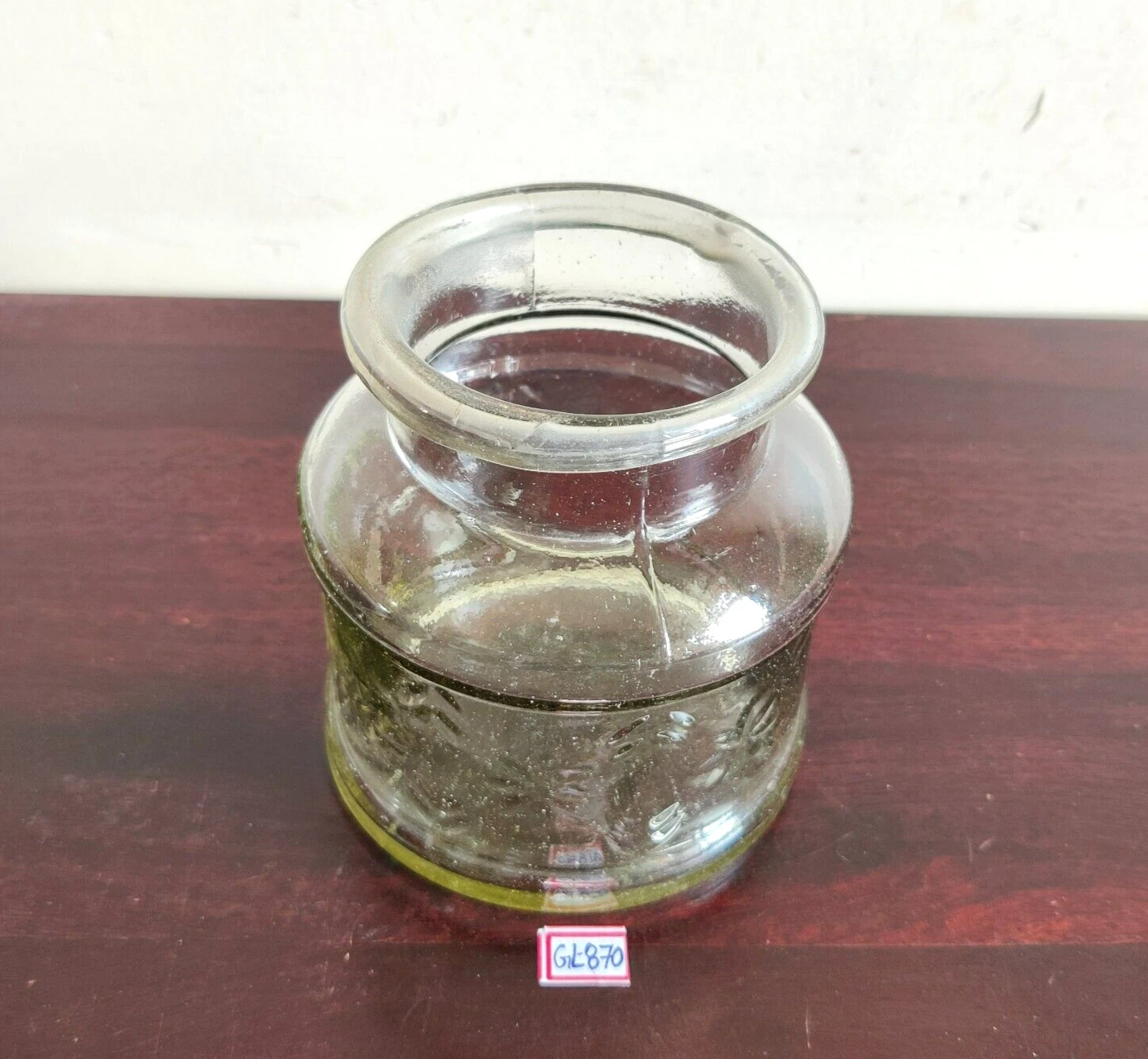 Vintage Beautiful Floral Design Clear Glass Jar Old Decorative Collectible GL870