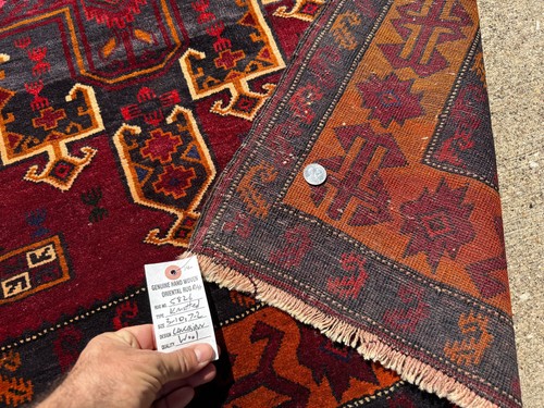 4x7 BLUE RUG ANTIQUE ORIENTAL colorful VINTAGE heriz handmade hand-knotted red - Picture 3 of 16