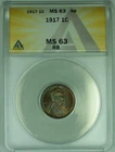 1917 Lincoln Wheat Cent 1C Coin ANACS MS 63 RB (Looks Better) (15)