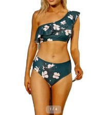Orchid Ruched Ruffles One Shoulder High Waist Bikini Set Size XL 6.21