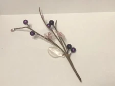 12 Artificial Berry Stems Picks Sprigs Clear Plastic "Glass" Leaves & Flowers 