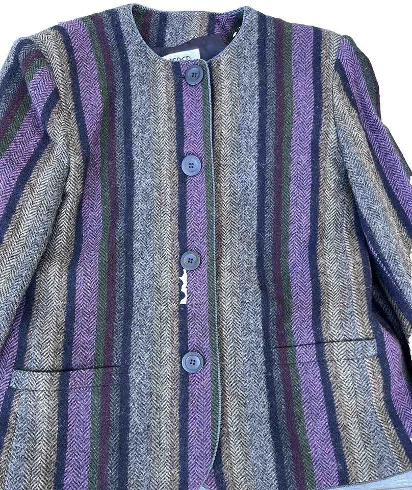 KASPER FOR A.S.L. Chaqueta clásica a rayas mezcla de lana alpaca PETITE talla 10 A000212 Foto 4 de 4