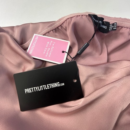 NUEVO PRETTY LITTLE THING Vestido Rosa Taupe Satén Bandeau Acanalado Sin Tirantes 16 - Imagen 5 de 8