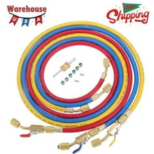 AC Refrigerant Charging Hose with Ball Valve, 3-Color 60" R410A HVAC Hoses Kit