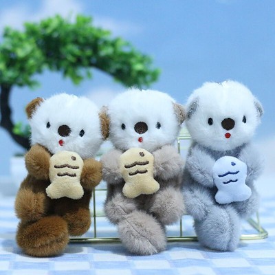 Cute Plush Otters Holding Keychains Stylish Backpack Keyrings Lovely Animal Toys
