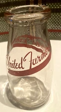 UNITED FARMERS (New England Based)  HALF  PINT CREAM MILK BOTTLE - Vintage