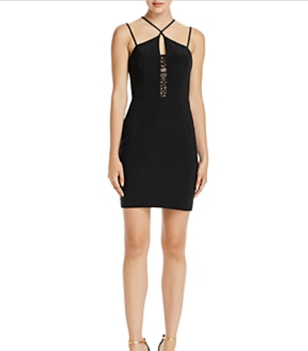 Aqua Cross-Neck Lace Inset Dress MSRP 