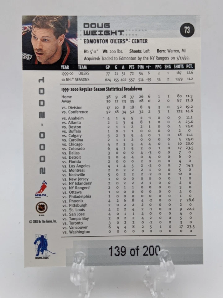 💥 2000-01 ITG Be A Player Memorabilia SP Rubí Lámina #'d 139/200 Doug Peso #73 Foto 2 de 2