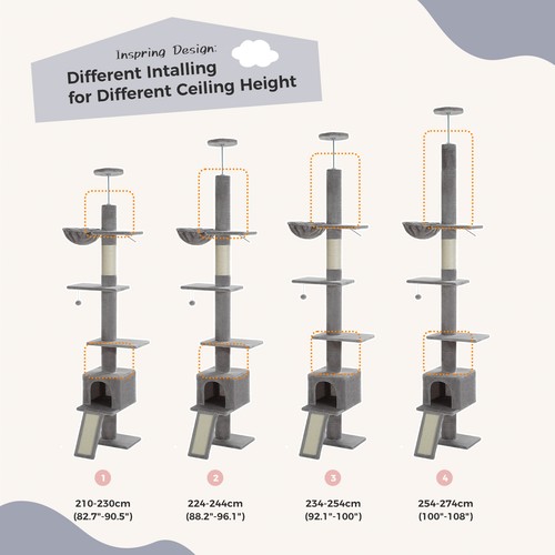 PAWZ Road Cat Tree Tower Scratching Post Ceiling High Cat Scratcher Condo Beds - Picture 10 of 47