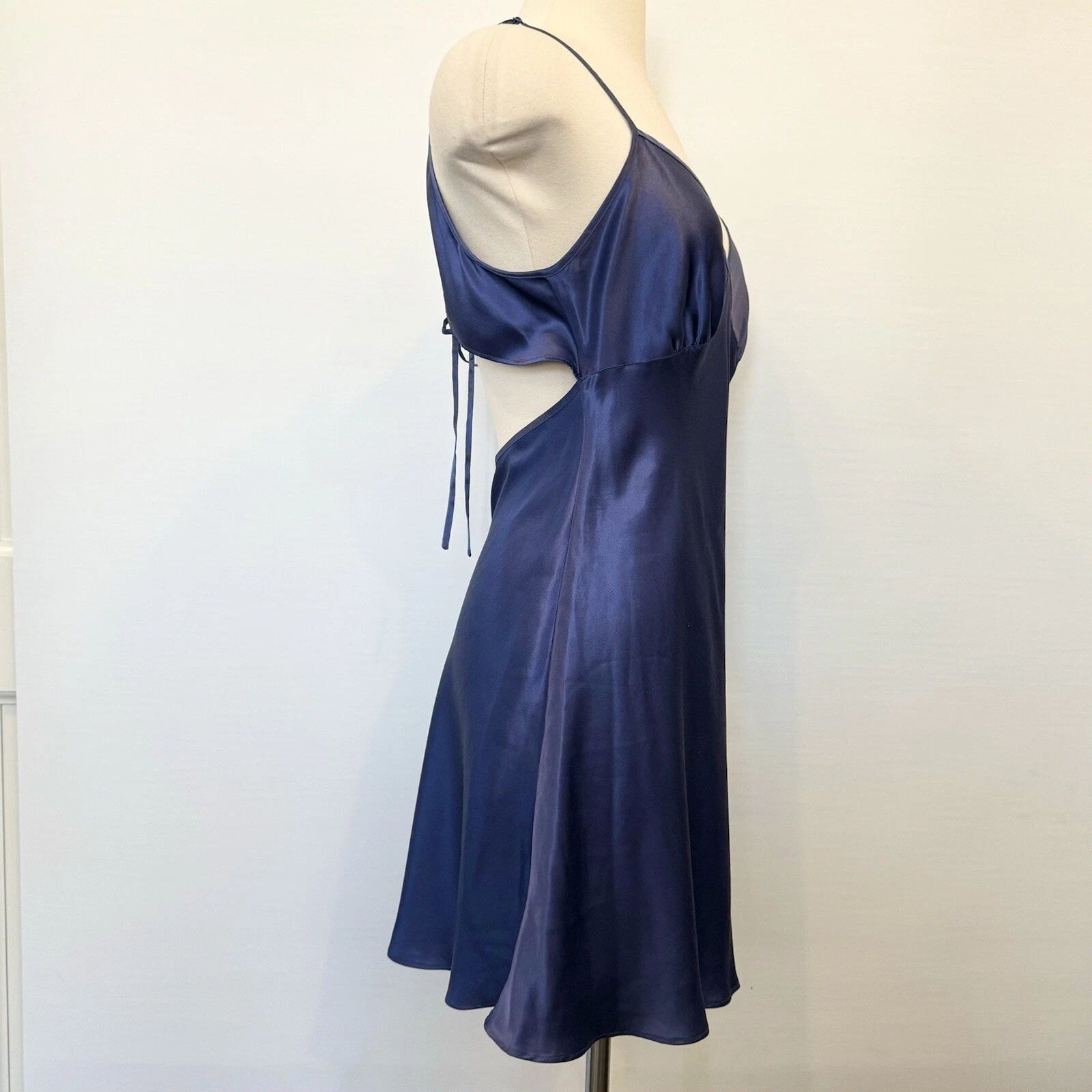 UNDERCOVER Y2K Victoria’s Secret 100% seta blu babydoll buco della serratura abito slip camicia M