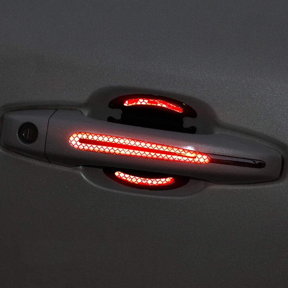 8x Tira reflectante de fibra de carbono roja manija de puerta de coche advertencia de seguridad adorno Foto 3 de 4