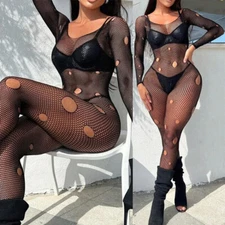 Hot Women Sexy Lingerie Fishnet Full Body Stockings Babydoll Bodysuit Nightwear