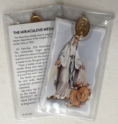 Miraculous Medal Prayer Card With Metal Medal In Keepsake Wallet