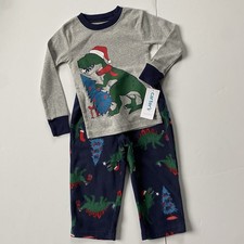 Dinosaur Pajama Set Size 2T NEW NWT Fleece Pants Top Santa Christmas Boys PJ s
