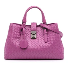 Authenticated Bottega Veneta Small Nappa Intrecciato Roma Pink Leather Satchel