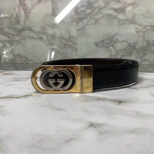 ceinture réversible vintage GUCCI cuir véritable logo boucle GG noir du Japon