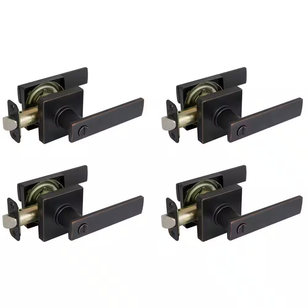 Westwood Aged Bronze Bed/Bath Door Lever with Square Rose (4-Pack)