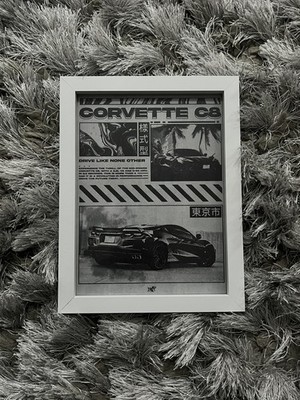 Corvette C8 Auto Poster gerahmt 15x20cm Wanddeko Geschenkidee schwarz/weiß Rahmen