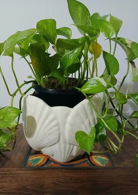 Vintage Ceramic Clamshell Cachepot Planter Scalloped Shell Grotto Decor - Image 1 of 4