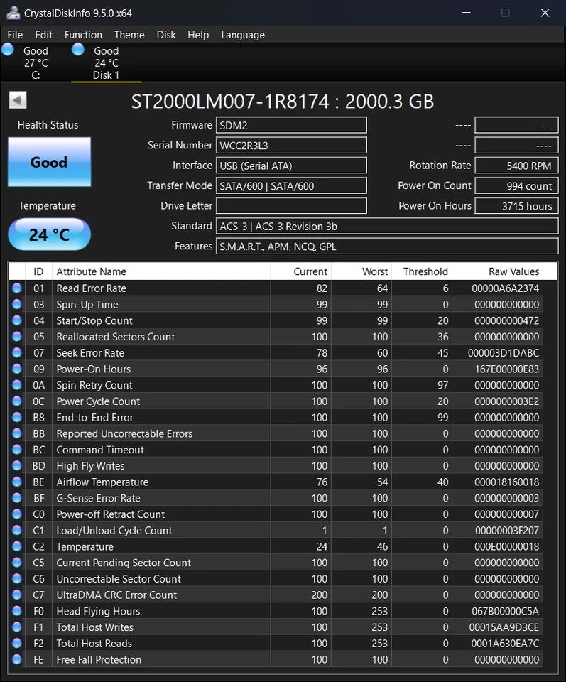Disco duro para computadora portátil Seagate Mobile HDD ST2000LM007 2 TB 5400 RPM 2,5" SATA Foto 3 de 3
