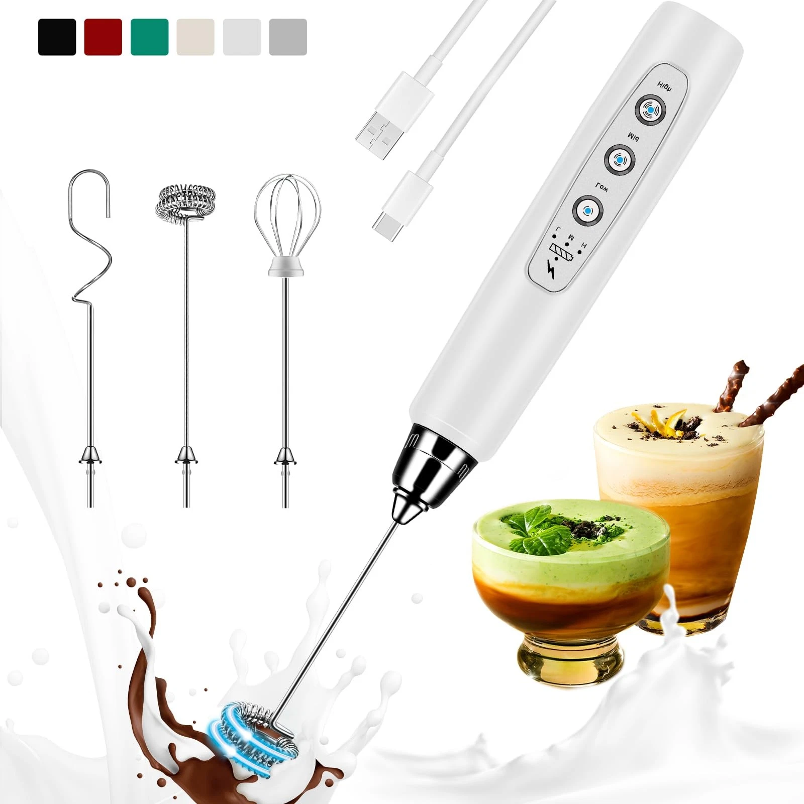 Milk Frother Handheld Rechargeable, Frother Wand Drink Mixer Whisk for Coffee...
