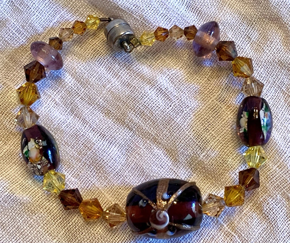 OOAK Artisan Lampwork And Crystal Beaded 7” Bracelet With Strong Magnetic Clasp - Image 3 of 4