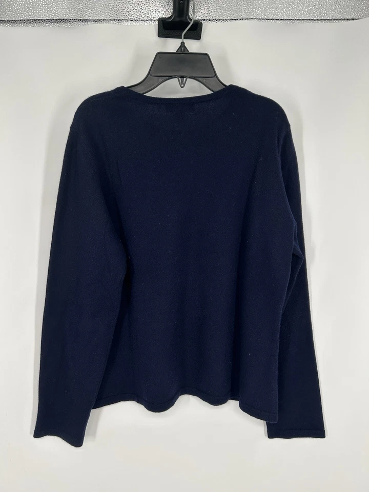 Suéter Pullover Lands End 100% Cachemira Cuello Redondo Azul Marino Talla M/P Mediano Pequeño Foto 2 de 4