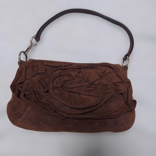 YVES SAINT LAURENT Handbag Suede Flower Brown Vintage Authentic From Japan